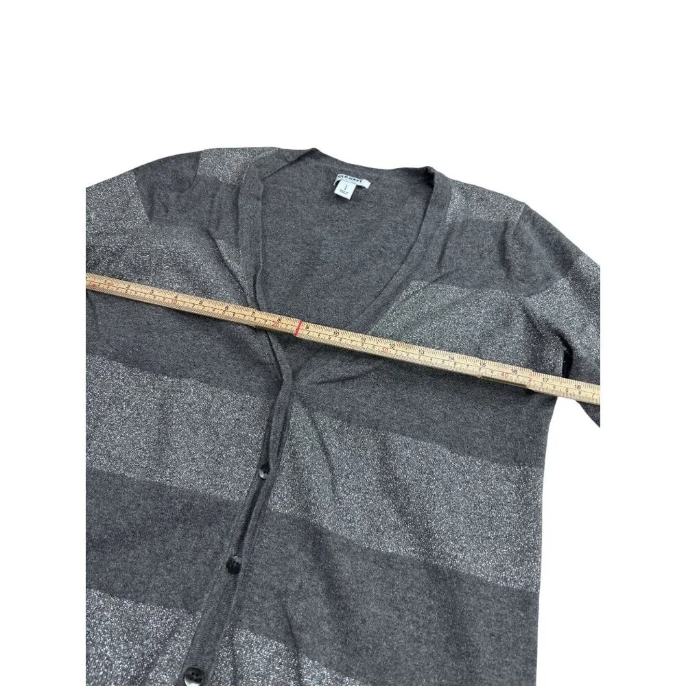Old Navy Womens Gray Striped Button-Up Cardigan Sweater L - Picture 9 of 10
